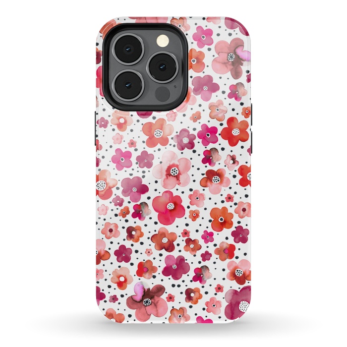 iPhone 13 pro StrongFit Beautiful Naive Coral Flowers Dots by Ninola Design