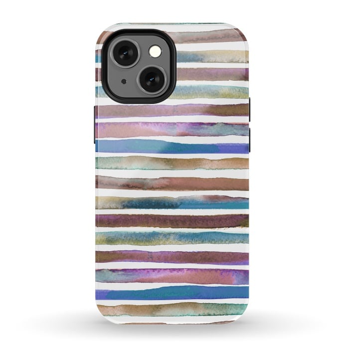 iPhone 13 mini StrongFit Geometric Watercolor Lines and Stripes Purple Gold by Ninola Design