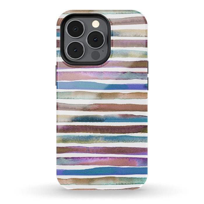 iPhone 13 pro StrongFit Geometric Watercolor Lines and Stripes Purple Gold by Ninola Design