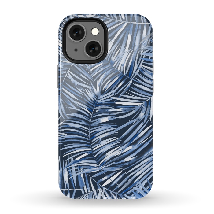 iPhone 13 mini StrongFit Tropical Palms Blue Navy Night by Ninola Design