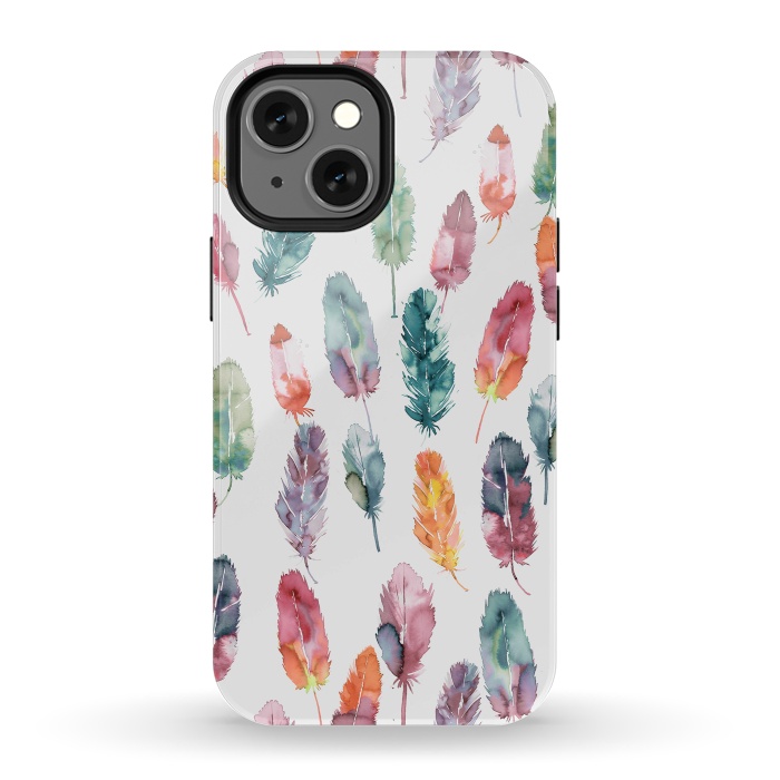 iPhone 13 mini StrongFit Bohemian Feathers Watercolor Colorful by Ninola Design
