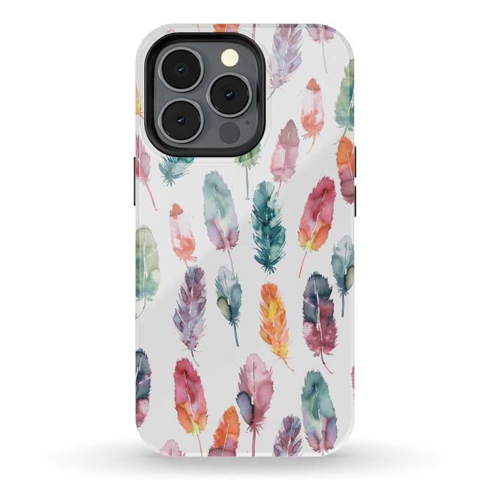 iPhone 13 pro StrongFit Bohemian Feathers Watercolor Colorful by Ninola Design