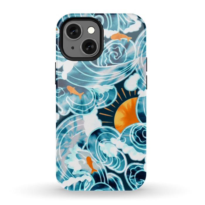 iPhone 13 mini StrongFit Ocean 'Tide' Dye - Orange & Teal by Tigatiga