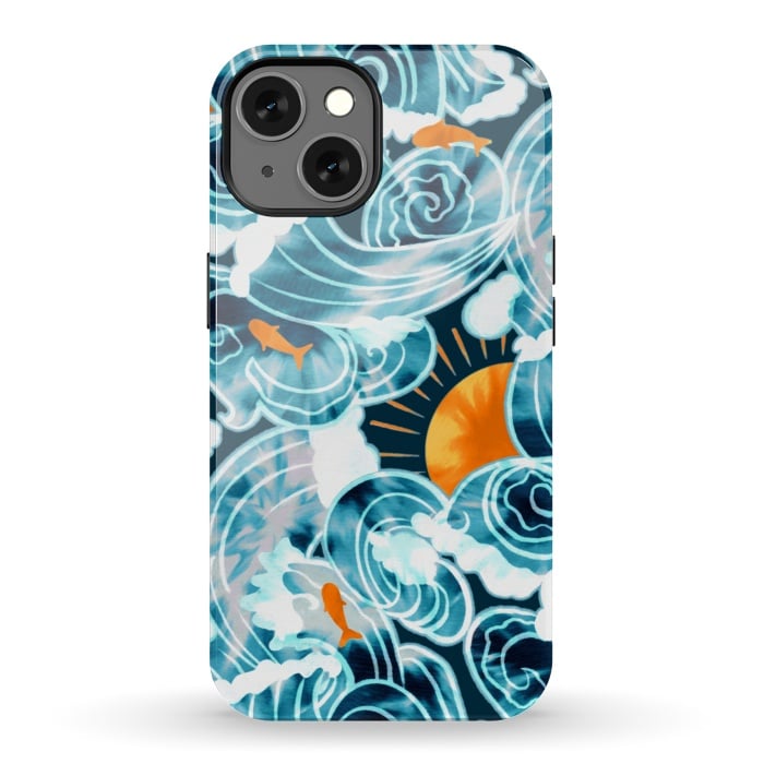 iPhone 13 StrongFit Ocean 'Tide' Dye - Orange & Teal by Tigatiga