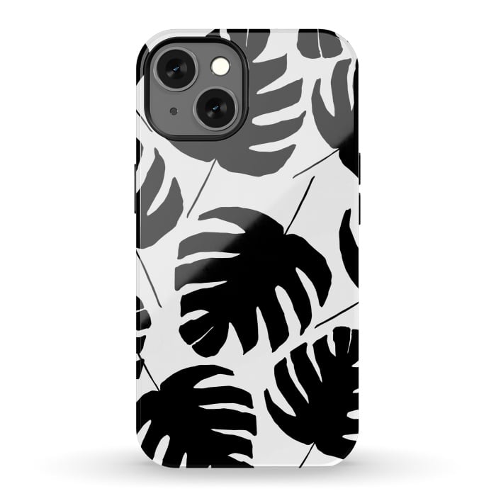 iPhone 13 StrongFit Black & White Monstera by Amaya Brydon