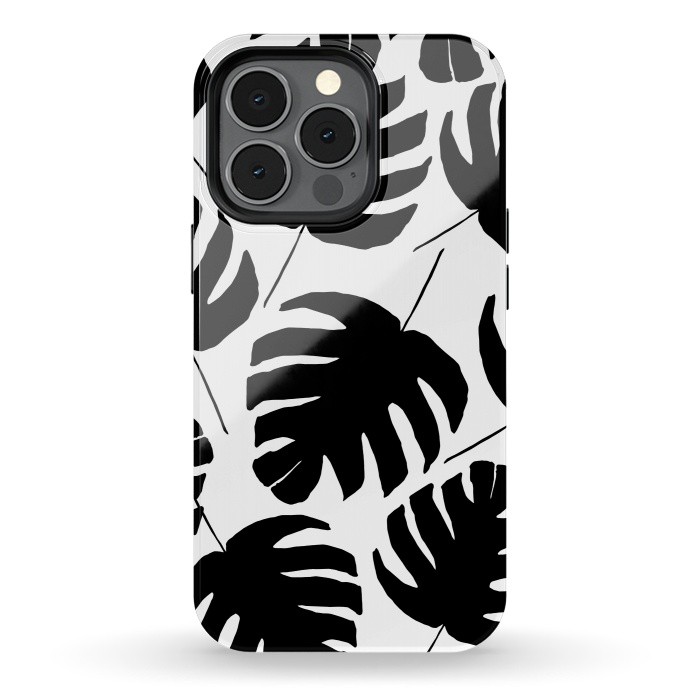iPhone 13 pro StrongFit Black & White Monstera by Amaya Brydon