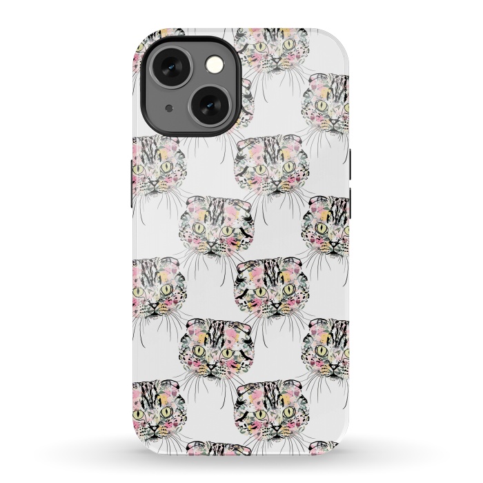 iPhone 13 StrongFit Cute Pink Cat & watercolor flowers Animal Pattern by InovArts