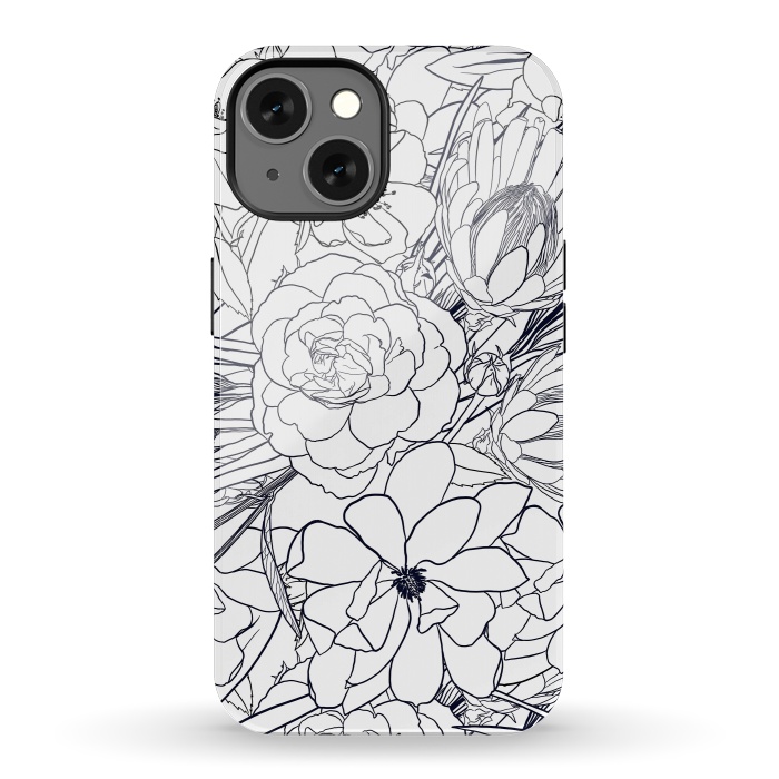 iPhone 13 StrongFit Modern Line Art Hand Drawn Floral Girly Design by InovArts