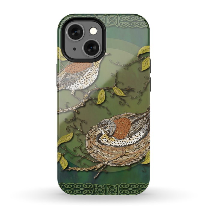 iPhone 13 mini StrongFit Nesting Birds Fieldfares by Lotti Brown