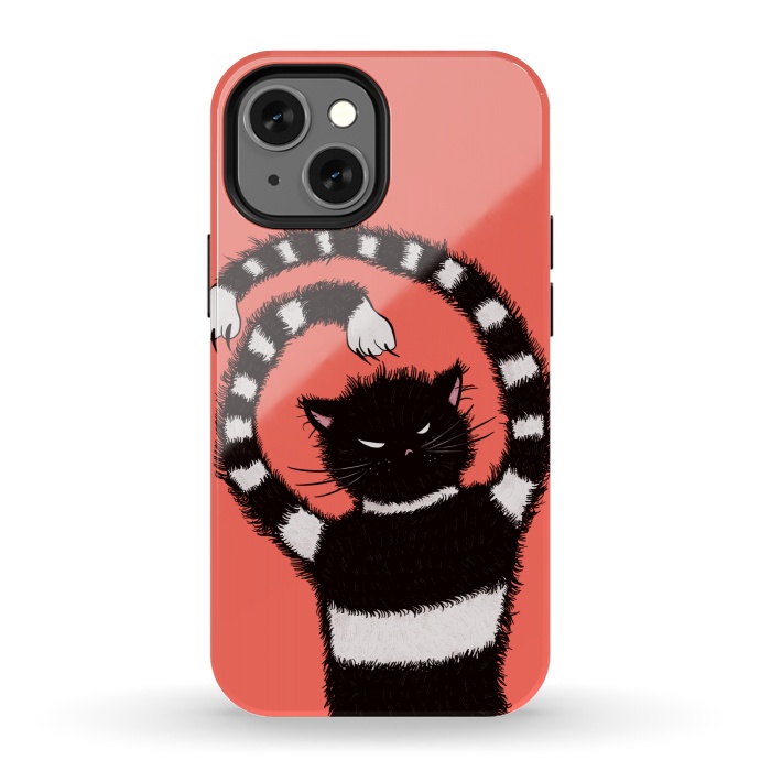 iPhone 13 mini StrongFit Evil Striped Cat Weird Cartoon by Boriana Giormova