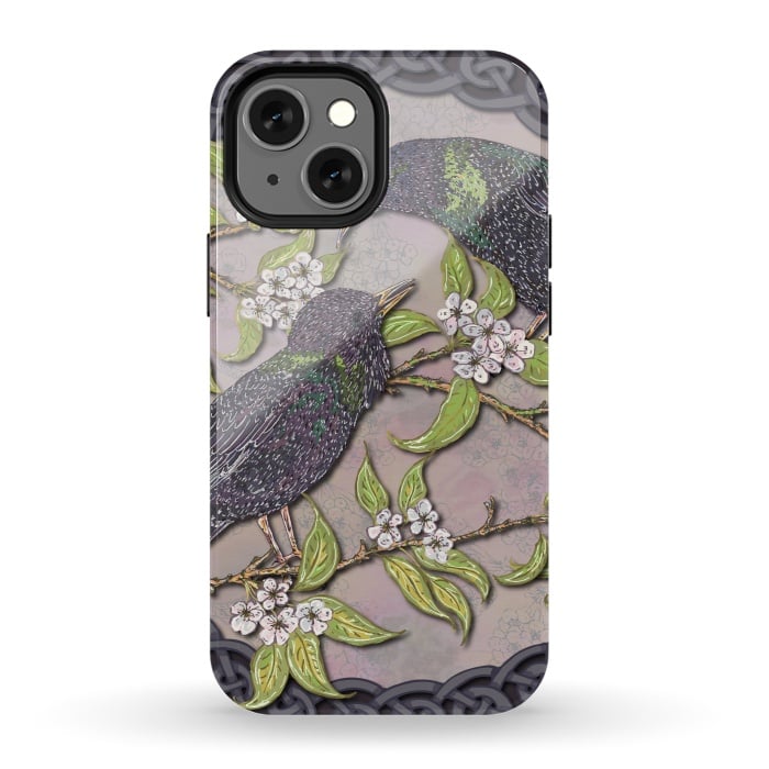 iPhone 13 mini StrongFit Celtic Starlings in Blossom by Lotti Brown