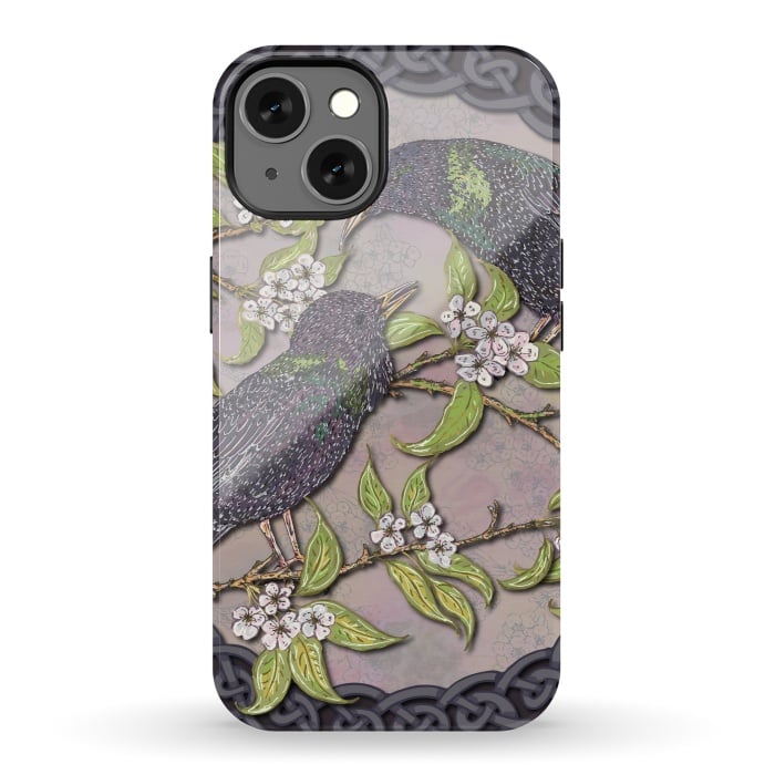 iPhone 13 StrongFit Celtic Starlings in Blossom by Lotti Brown