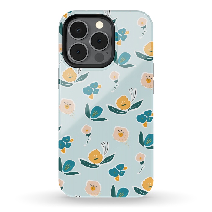 iPhone 13 pro StrongFit Blue Floral by Kimberly Senn | Senn & Sons