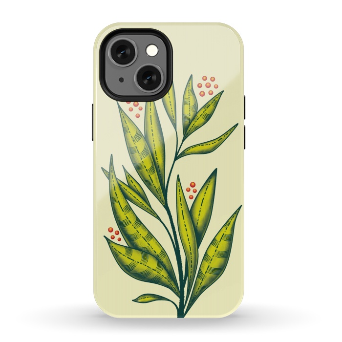 iPhone 13 mini StrongFit Abstract green plant with decorative leaves and berries by Boriana Giormova
