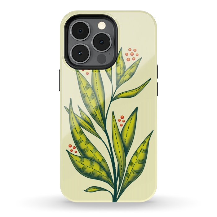 iPhone 13 pro StrongFit Abstract green plant with decorative leaves and berries by Boriana Giormova