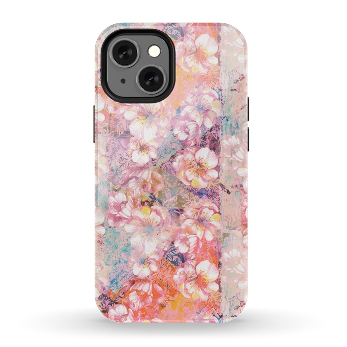 iPhone 13 mini StrongFit Pink peach painted rose petals by Oana 
