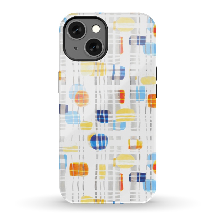 iPhone 13 StrongFit Blue & Yellow Abstract Gouache Shapes & Gingham by Tigatiga