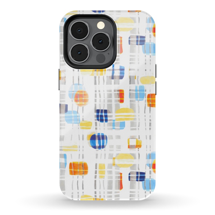 iPhone 13 pro StrongFit Blue & Yellow Abstract Gouache Shapes & Gingham by Tigatiga