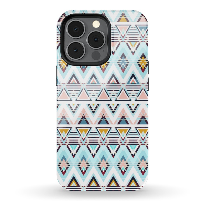 iPhone 13 pro StrongFit Colorful ethnic tribal triangles by Oana 
