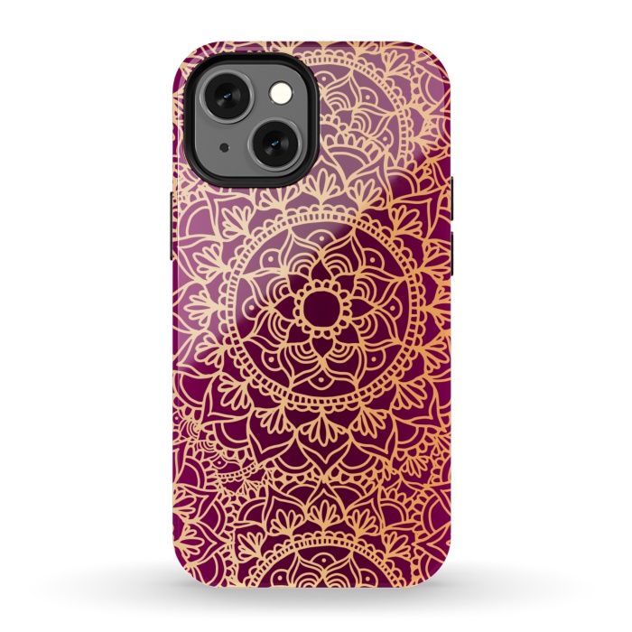 iPhone 13 mini StrongFit Pink and Yellow Mandala Pattern by Julie Erin Designs