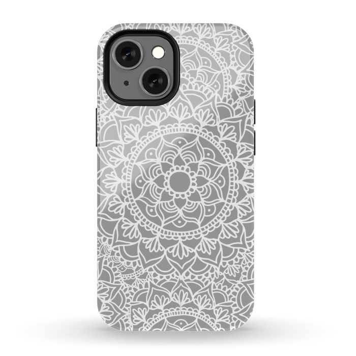 iPhone 13 mini StrongFit White and Gray Mandala Pattern by Julie Erin Designs