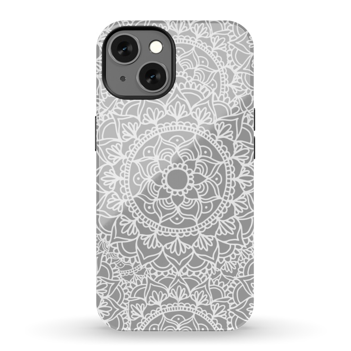 iPhone 13 StrongFit White and Gray Mandala Pattern by Julie Erin Designs