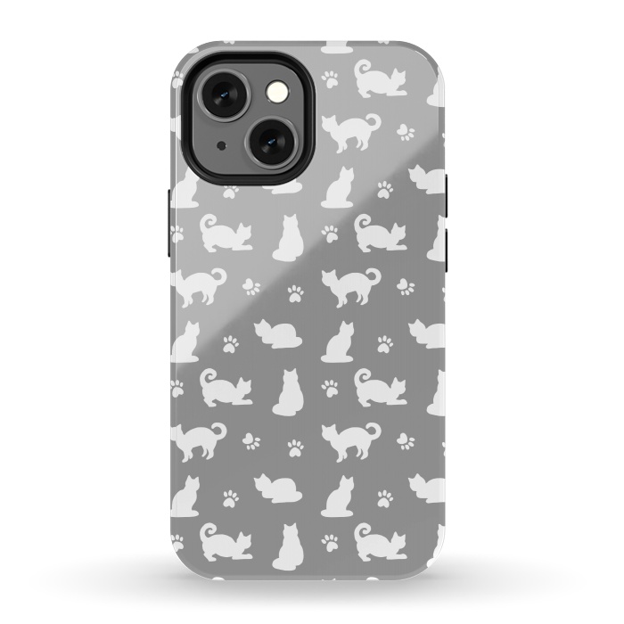 iPhone 13 mini StrongFit White and Gray Cat Pattern by Julie Erin Designs