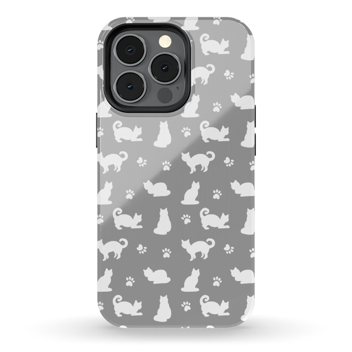iPhone 13 pro StrongFit White and Gray Cat Pattern by Julie Erin Designs