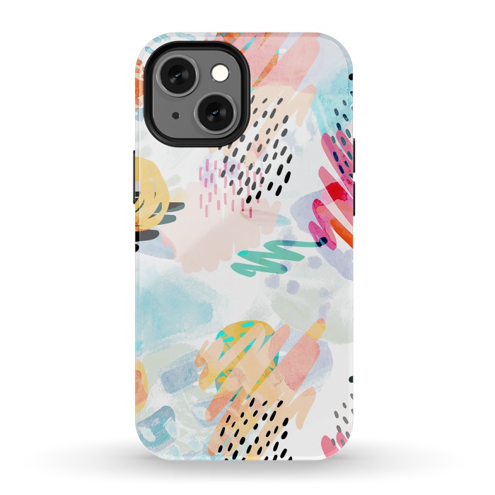 iPhone 13 mini StrongFit Playful paint splats and brushed doodles by Oana 