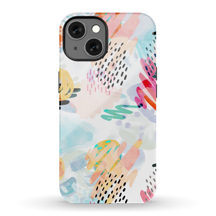 iPhone 13 StrongFit Playful paint splats and brushed doodles by Oana 