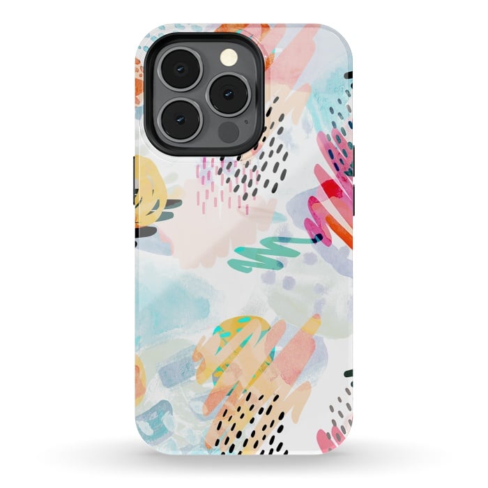 iPhone 13 pro StrongFit Playful paint splats and brushed doodles by Oana 