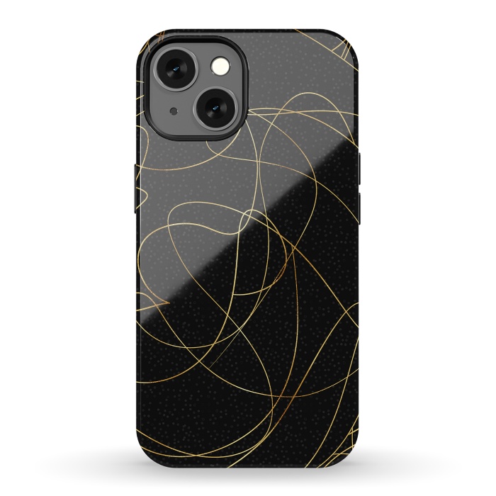 iPhone 13 StrongFit Modern Gold Line Art Gray Dots Abstract Design by InovArts