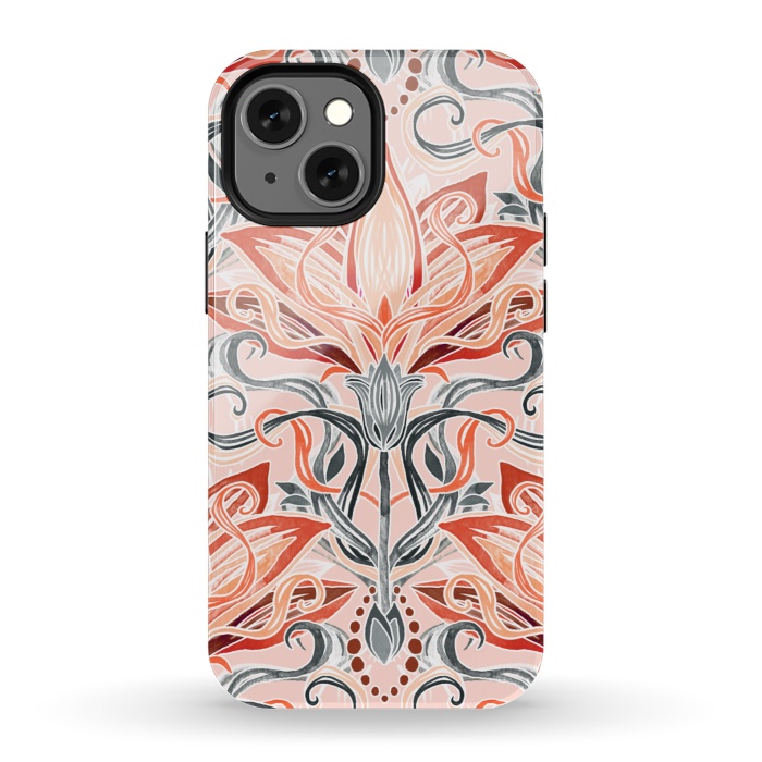 iPhone 13 mini StrongFit Coral and Grey Watercolor Art Nouveau Aloe by Micklyn Le Feuvre