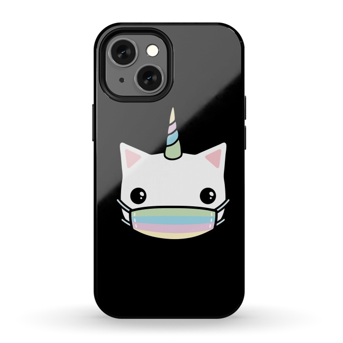 iPhone 13 mini StrongFit Rainbow face mask cat by Laura Nagel