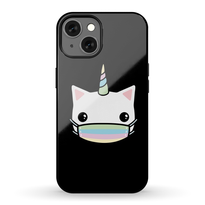 iPhone 13 StrongFit Rainbow face mask cat by Laura Nagel