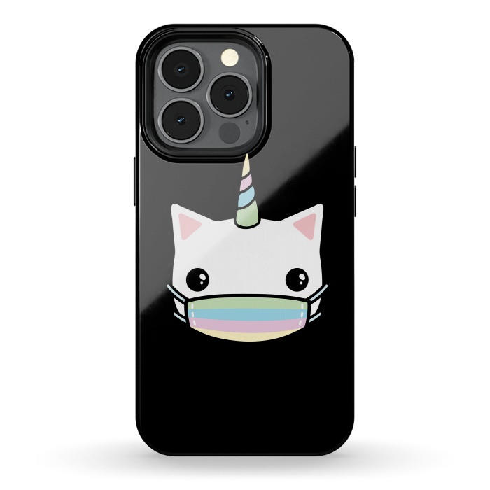 iPhone 13 pro StrongFit Rainbow face mask cat by Laura Nagel