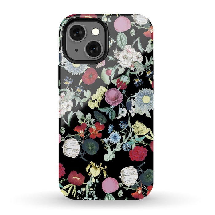 iPhone 13 mini StrongFit Elegant botanical flowers on black background by Oana 