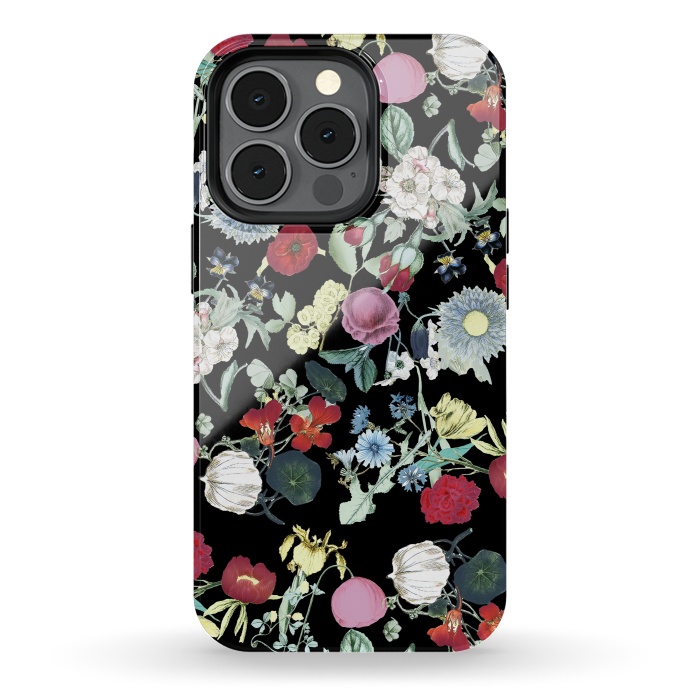 iPhone 13 pro StrongFit Elegant botanical flowers on black background by Oana 