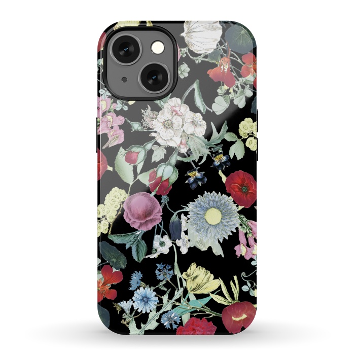 iPhone 13 StrongFit Vintage flower garden - rich colors on black by Oana 