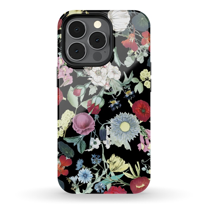iPhone 13 pro StrongFit Vintage flower garden - rich colors on black by Oana 