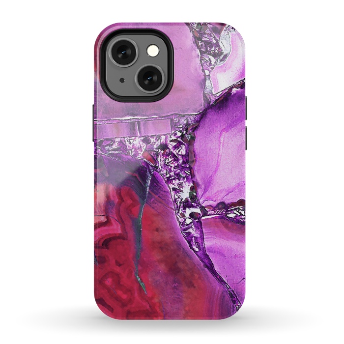 iPhone 13 mini StrongFit Vibrant red pink geode and rhinestones by Oana 