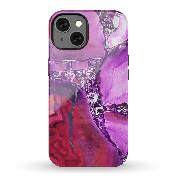 iPhone 13 StrongFit Vibrant red pink geode and rhinestones by Oana 