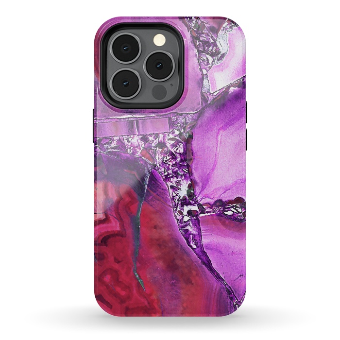 iPhone 13 pro StrongFit Vibrant red pink geode and rhinestones by Oana 