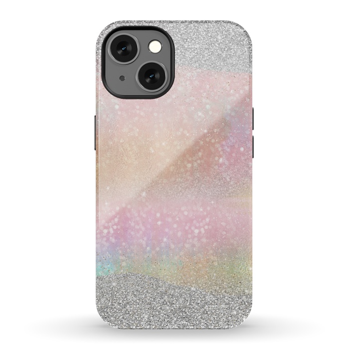 iPhone 13 StrongFit Elegant Silver Gold strokes rainbow glow Glitter abstract image by InovArts