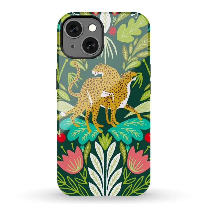 iPhone 13 StrongFit "Cheetah Couple Illustration, Wild Cat Jungle Nature, Mandala Painting, Wildlife Tropical Tiger	" by Uma Prabhakar Gokhale