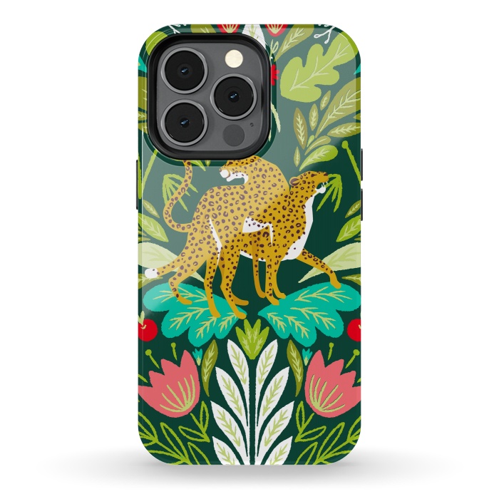 iPhone 13 pro StrongFit "Cheetah Couple Illustration, Wild Cat Jungle Nature, Mandala Painting, Wildlife Tropical Tiger" by Uma Prabhakar Gokhale