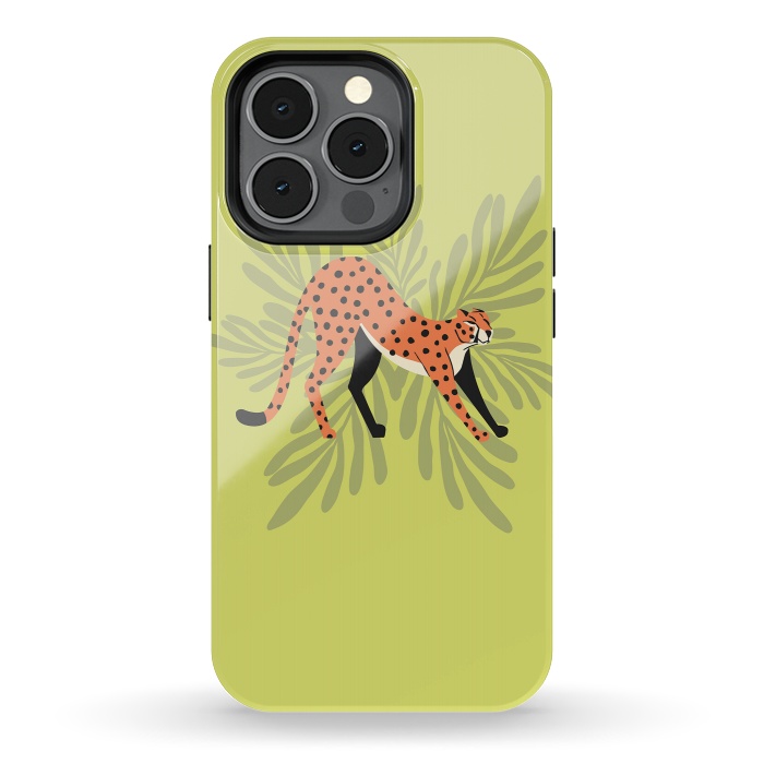 iPhone 13 pro StrongFit Cheetah stretching mint by Jelena Obradovic