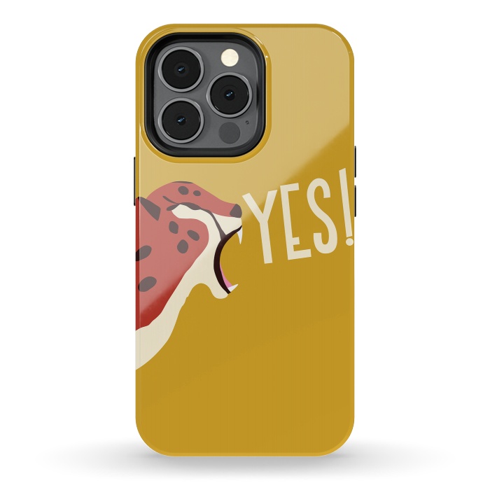 iPhone 13 pro StrongFit Cheetah roaring YES, mustard by Jelena Obradovic