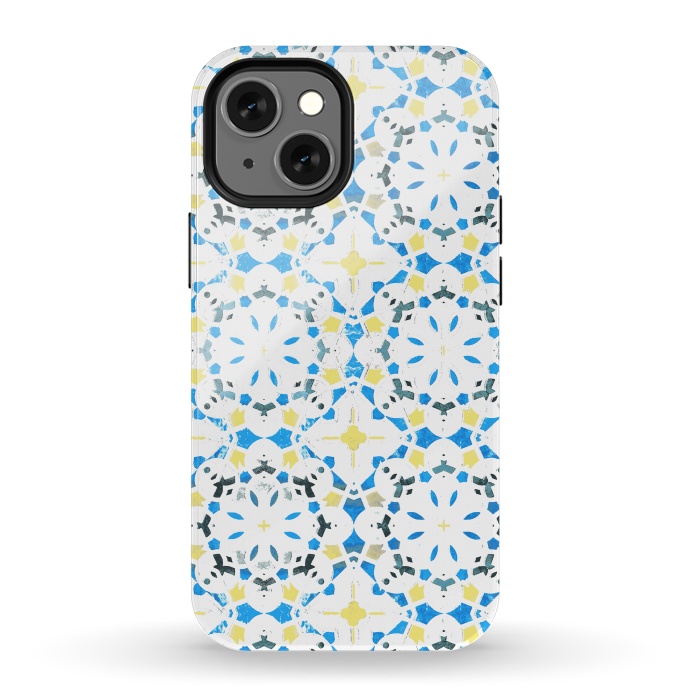 iPhone 13 mini StrongFit Vibrant blue yellow Moroccan tiles by Oana 