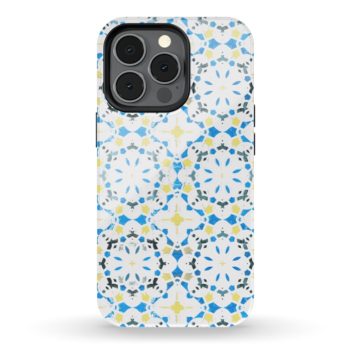 iPhone 13 pro StrongFit Vibrant blue yellow Moroccan tiles by Oana 